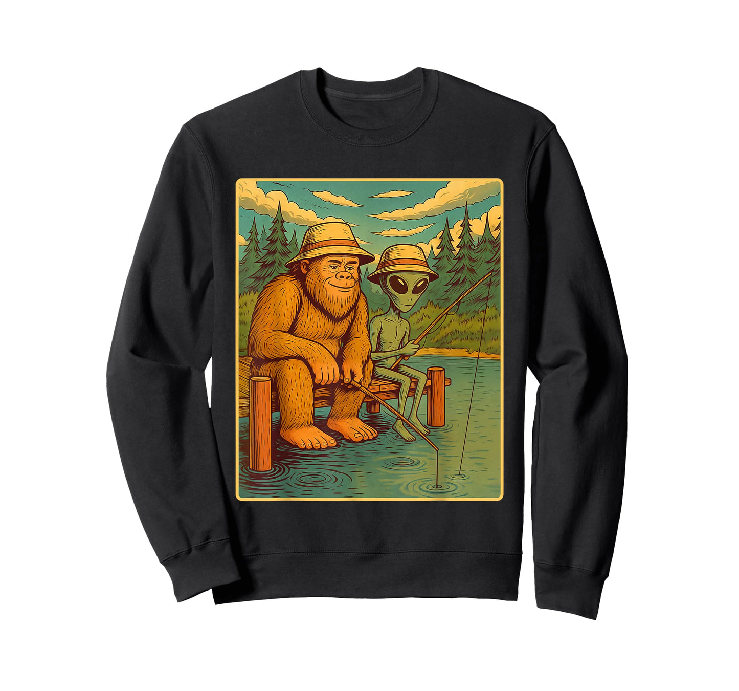 Bigfoot And Alien Fishing - Fisherman Angler Angling T-Shirt