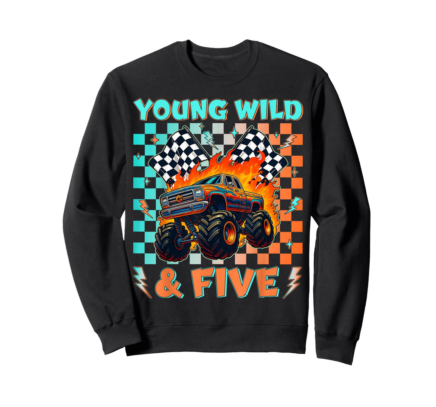 Young Wild Five Monster Truck Birthday 5th Racing Boys T-Shirt