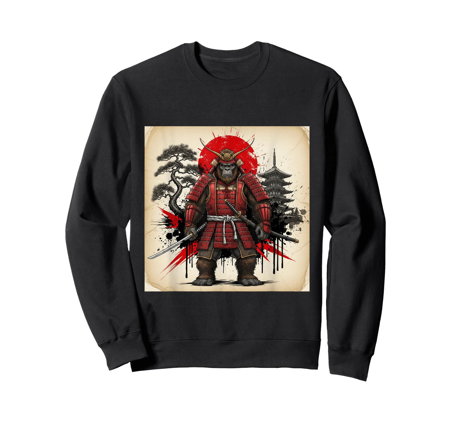 Samurai Bigfoot Warrior Dark Japanese Mythology Art T-Shirt