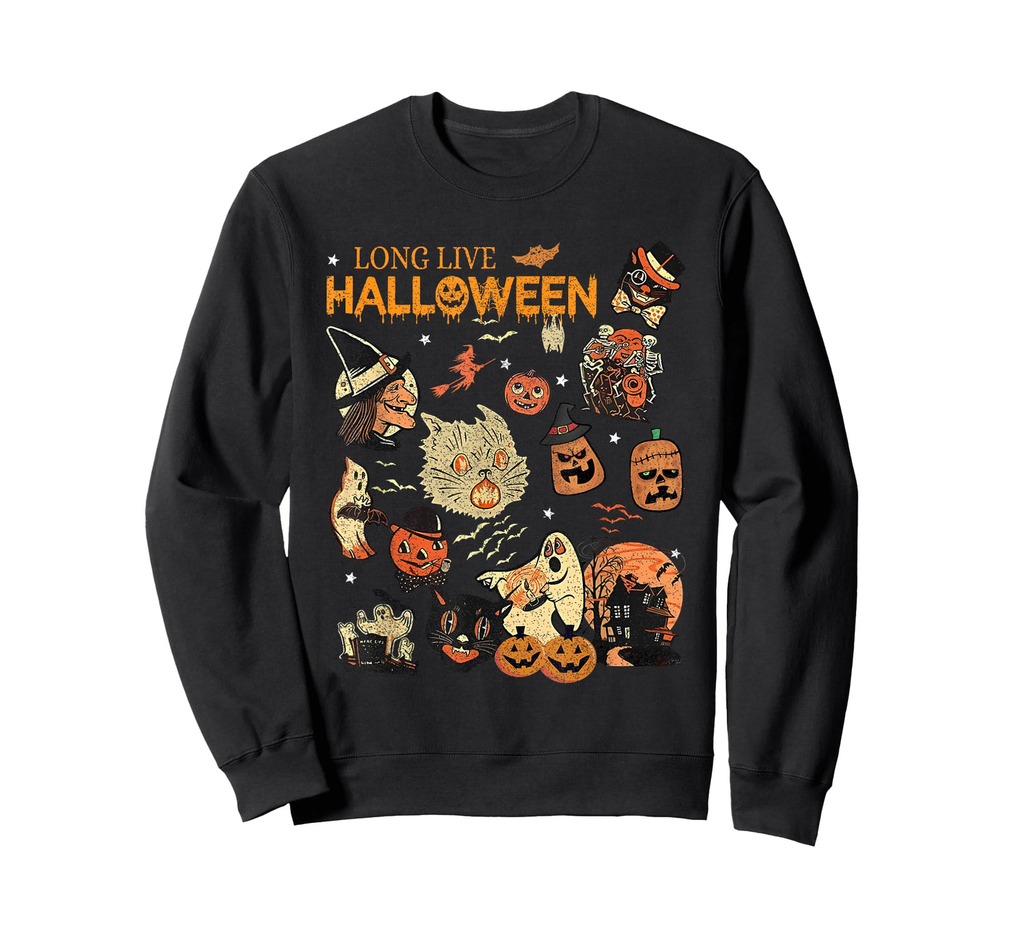 Long Live Halloween Vintage Pumpkin Witch Ghost Black Cat T-Shirt