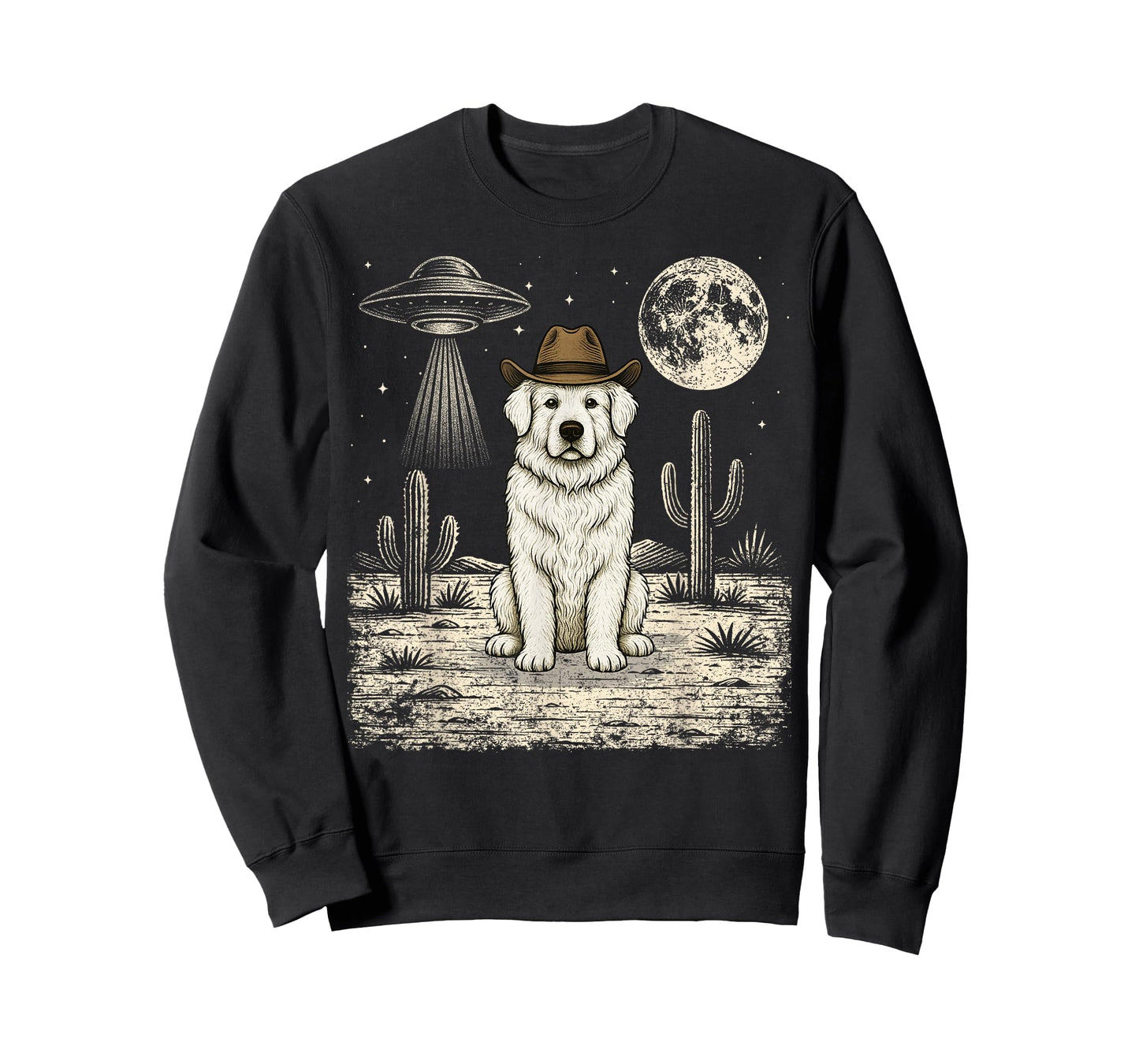 Funny Great Pyrenees Cowboy Western Dog UFO T-Shirt
