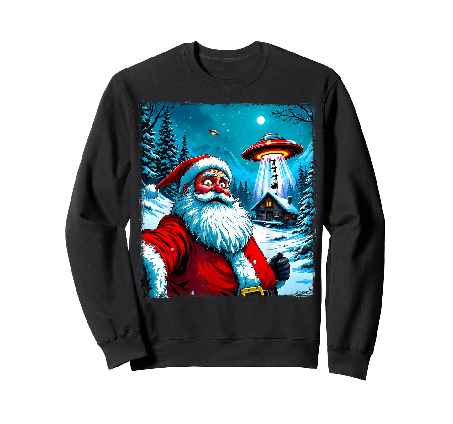 Santa Claus Alien Abduction Christmas UFO Encounter Cartoon T-Shirt