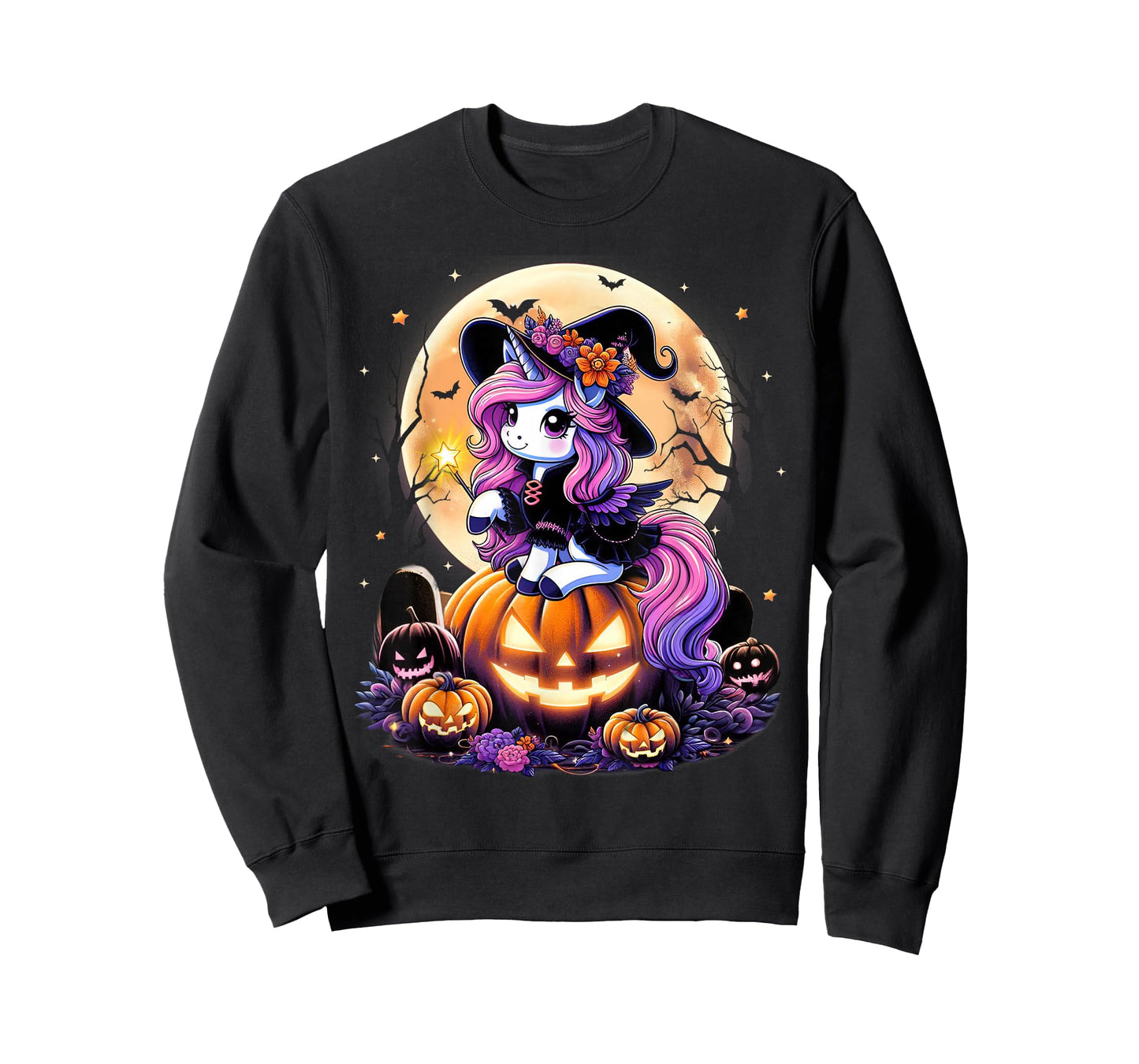 Cute Unicorn Witch Pumpkin Halloween Shirts Girls Daughter T-Shirt