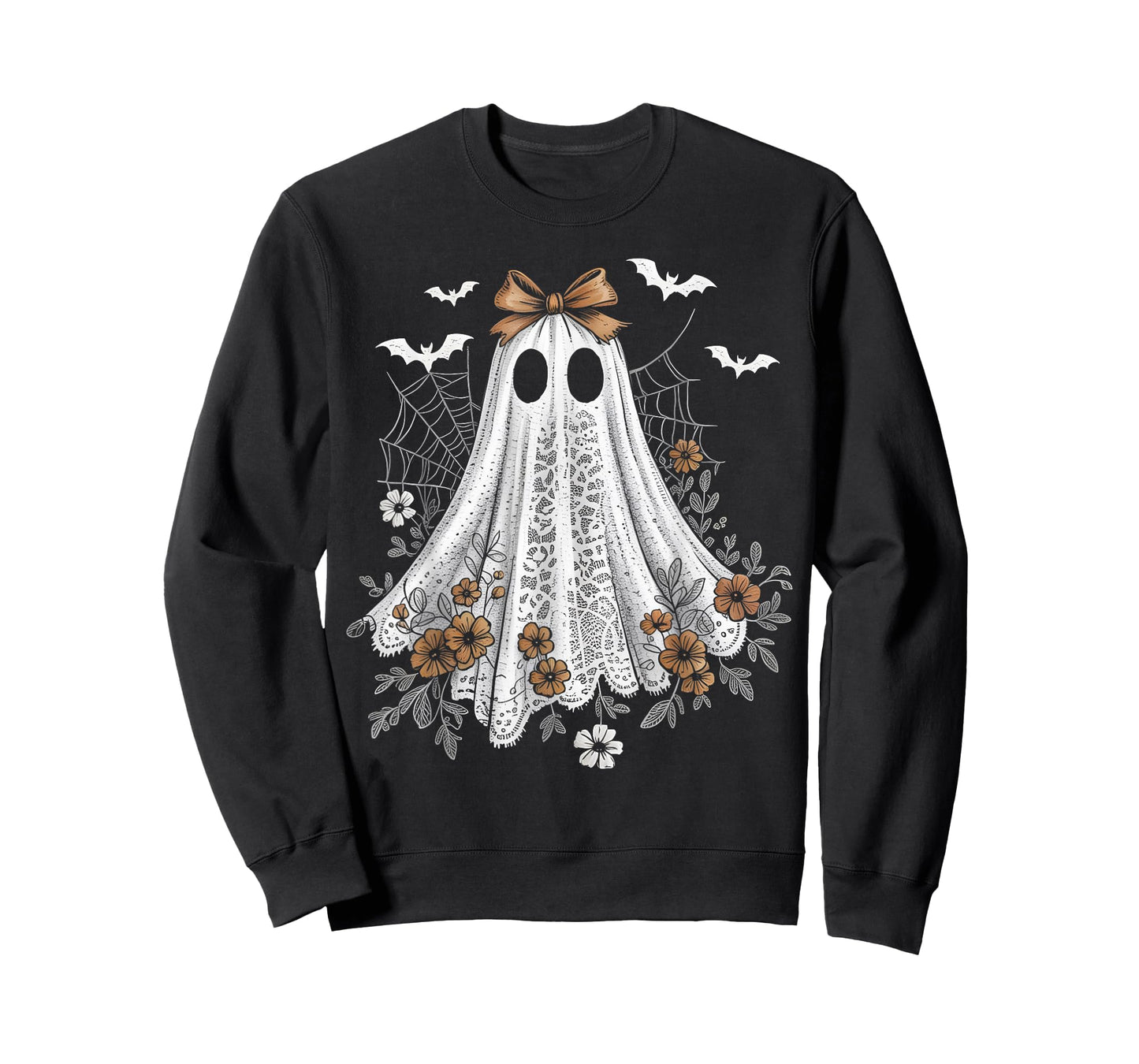 Coquette Ghost Halloween Flower Ghost Spooky Lace Ghost T-Shirt