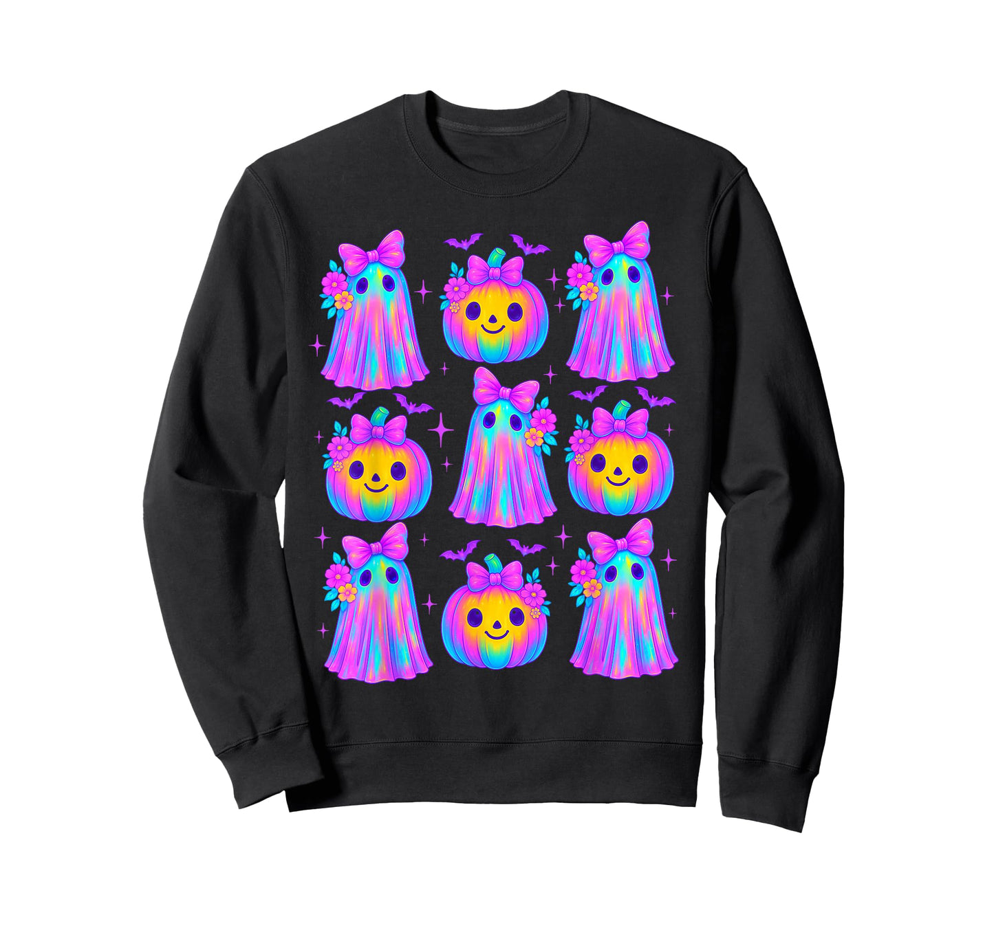 Cute Floral Ghost & Pumpkin Coquette Bow Halloween for Women T-Shirt