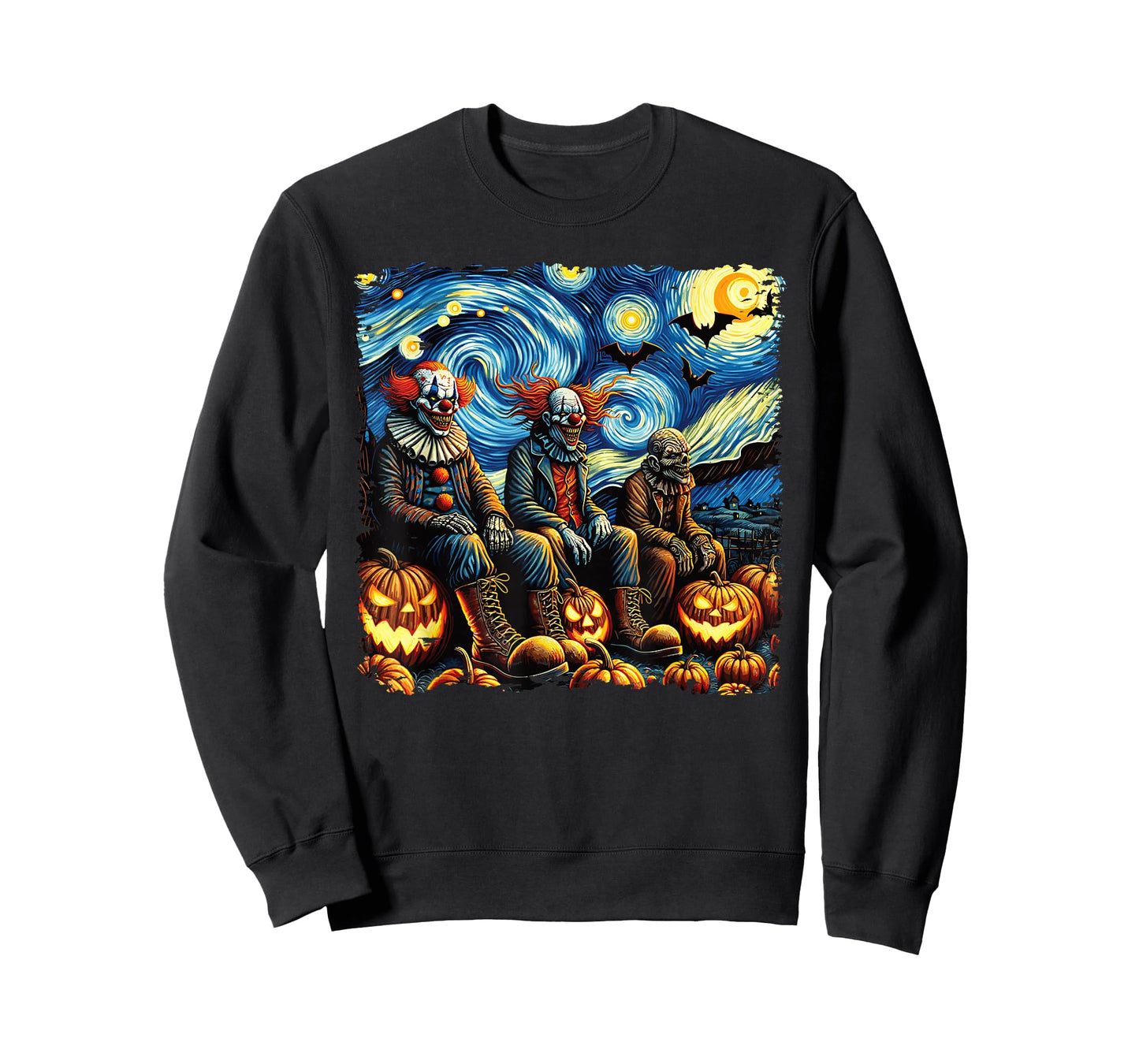 Van Gogh Starry Night Scary Clowns Halloween Fall Pumpkin T-Shirt
