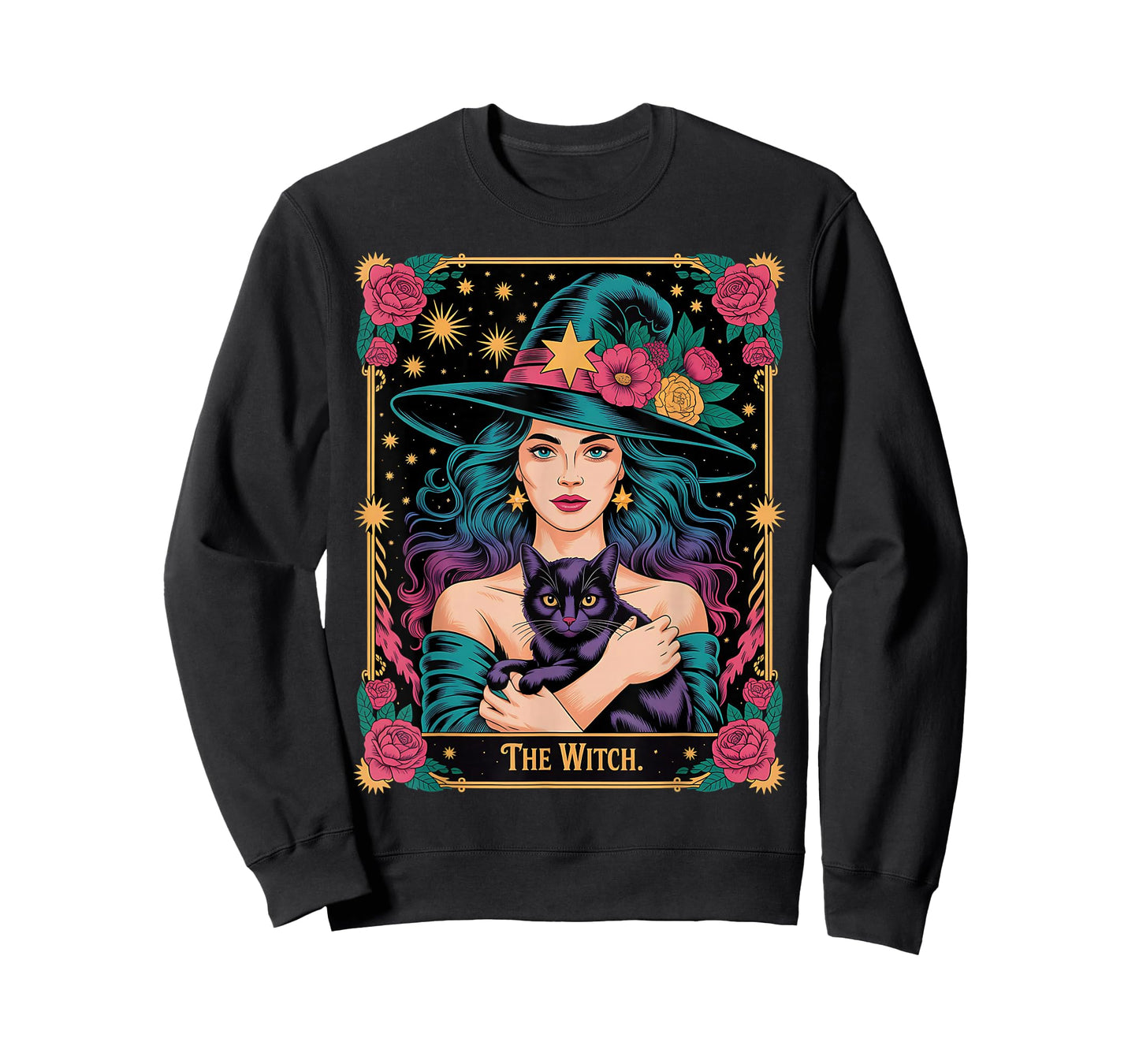 The Witch Card Halloween Gothic Witchy Vibes Black Cat T-Shirt