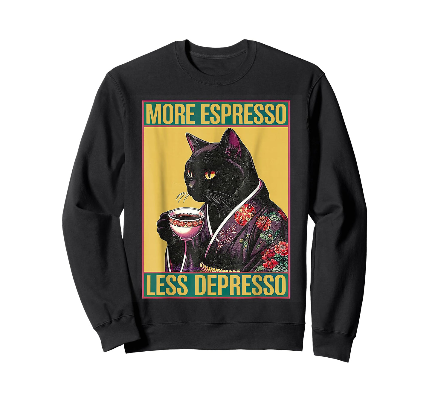 More Espresso Less Depresso Kimono cat Japanese Art T-Shirt