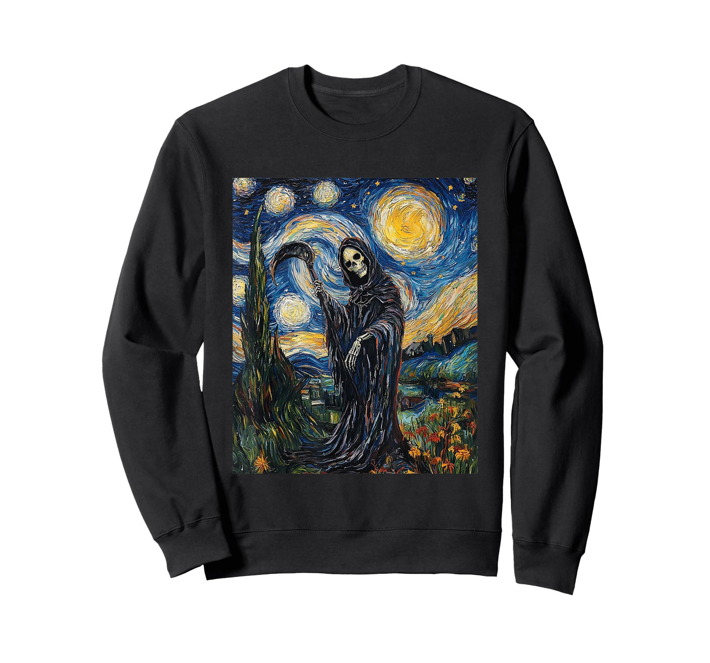 Grim Reaper Skeleton - Van Gogh Style - Starry Night T-Shirt