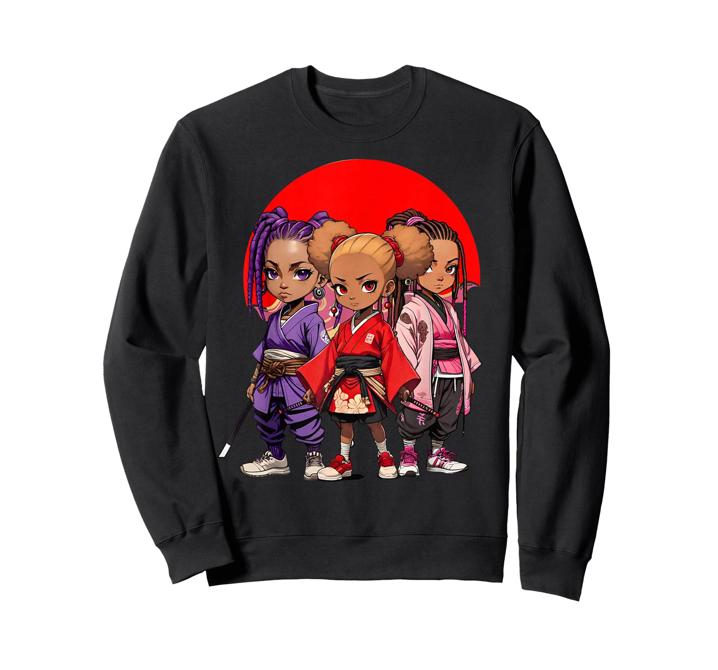 Samurai Girls Anime Afro | Japanese Retro Style Natural Hair T-Shirt