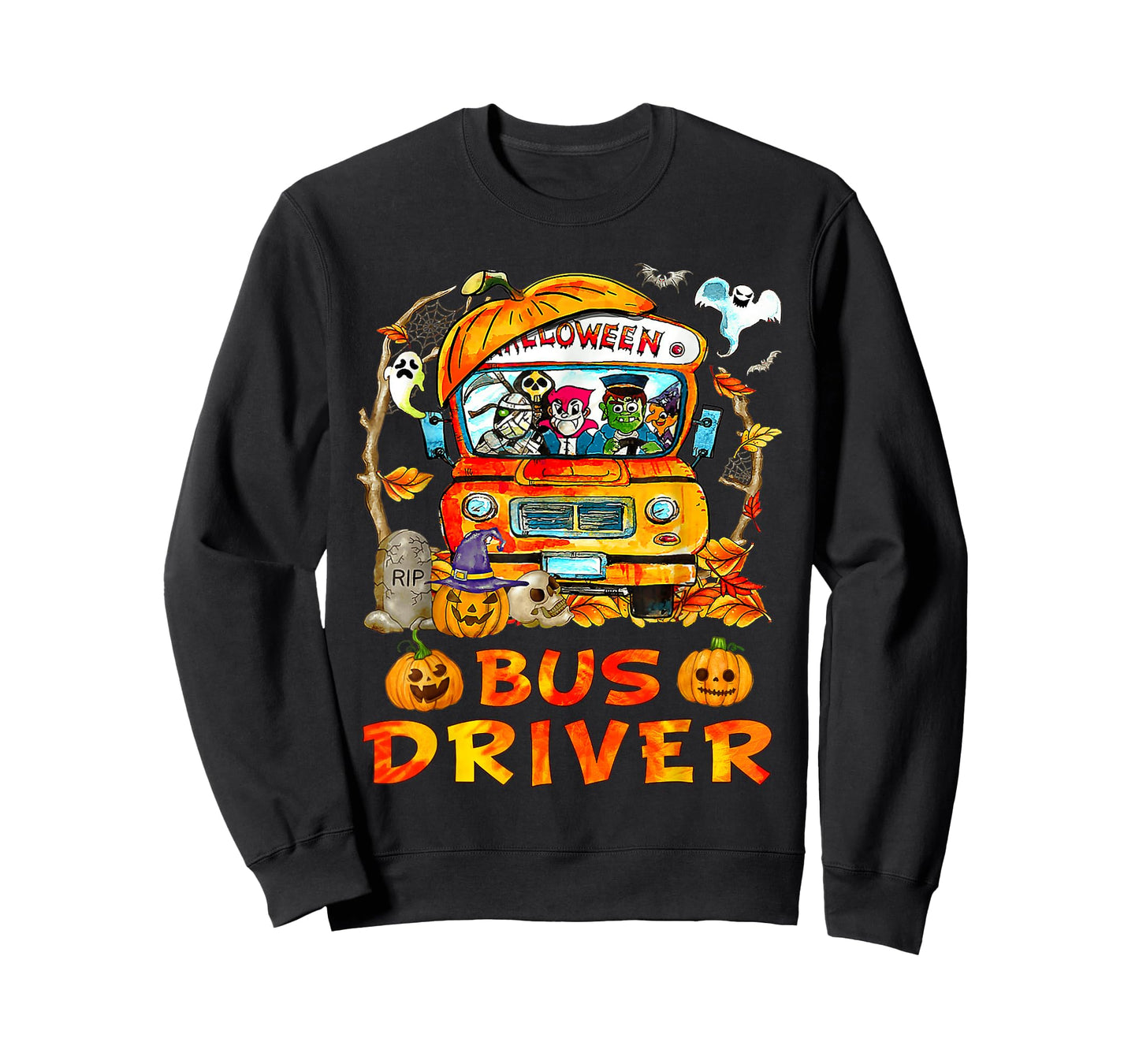 School Bus Driver Pumpkin Season Skeleton Fall Halloween T-Shirt