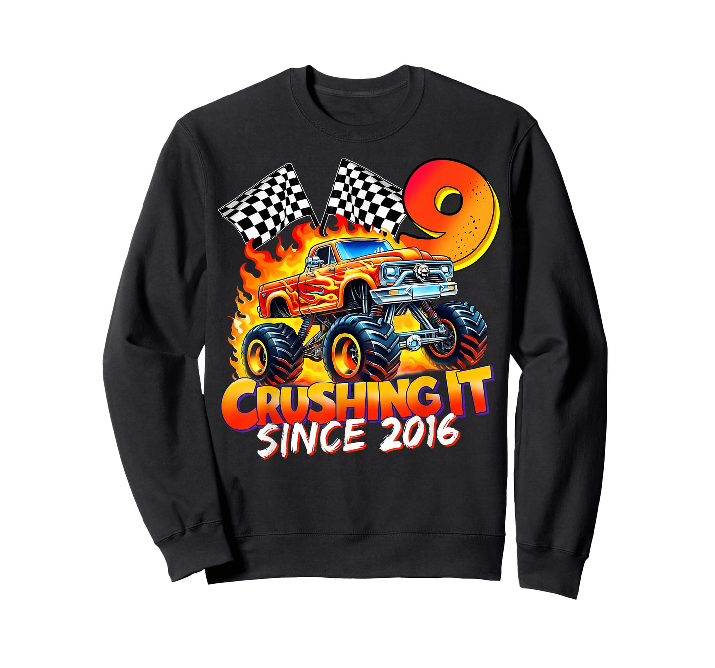 Monster Truck Birthday 9 Year Old Born 2016 9th Party Boys T-Shirt