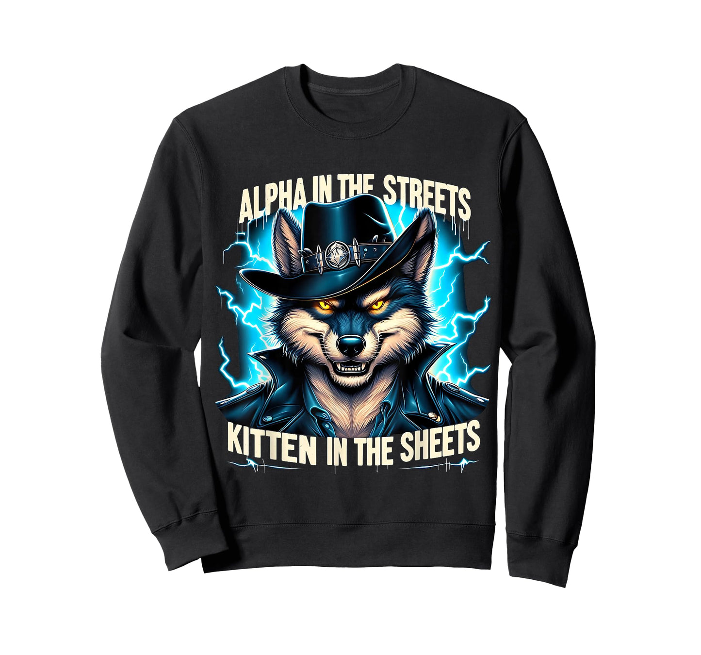 Alpha Mode Wolf Cowboy Lightning Funny Animal Tee T-Shirt