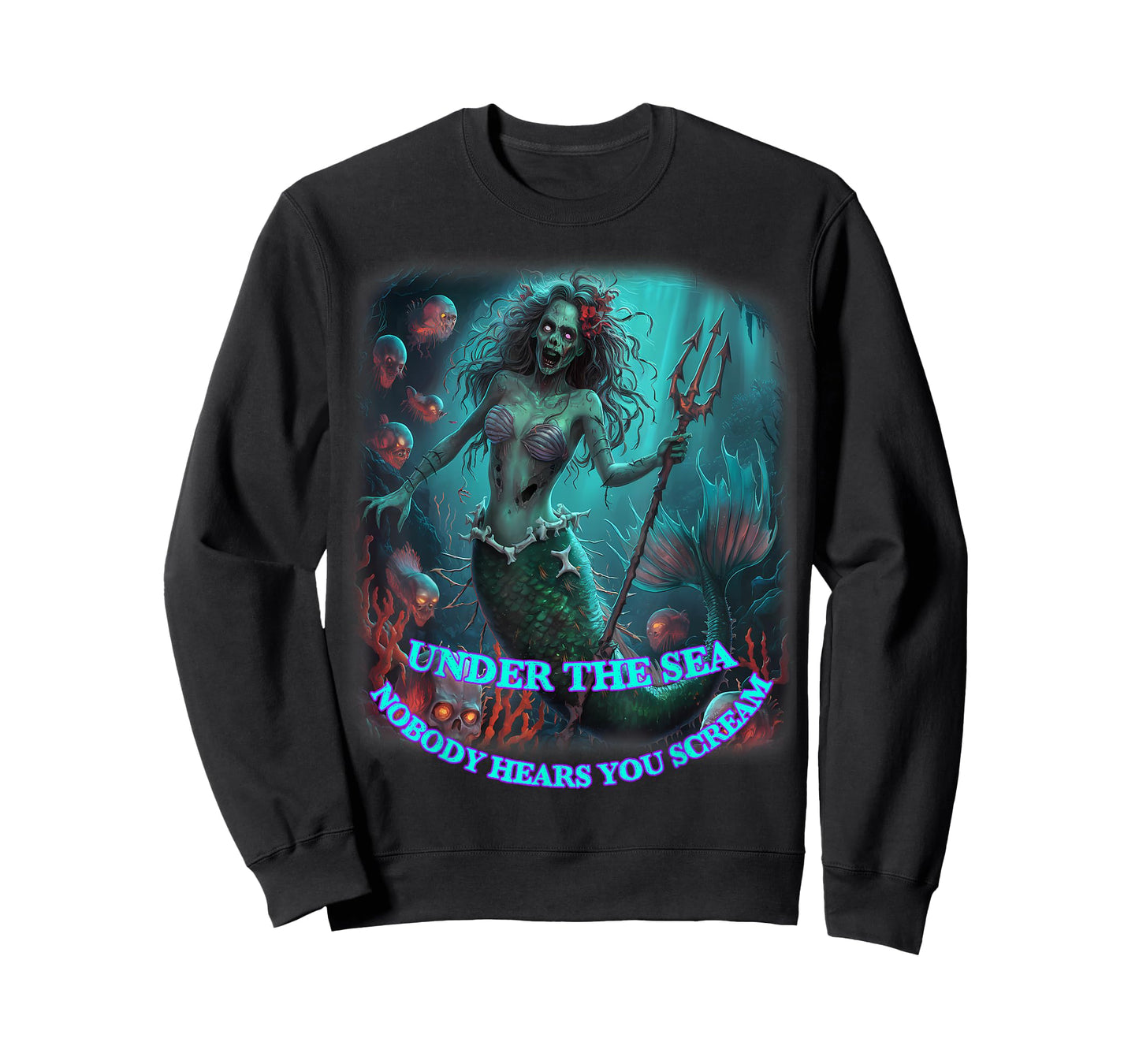 Zombie Mermaid Halloween Spooky Skulls Mermaids Fantasy T-Shirt