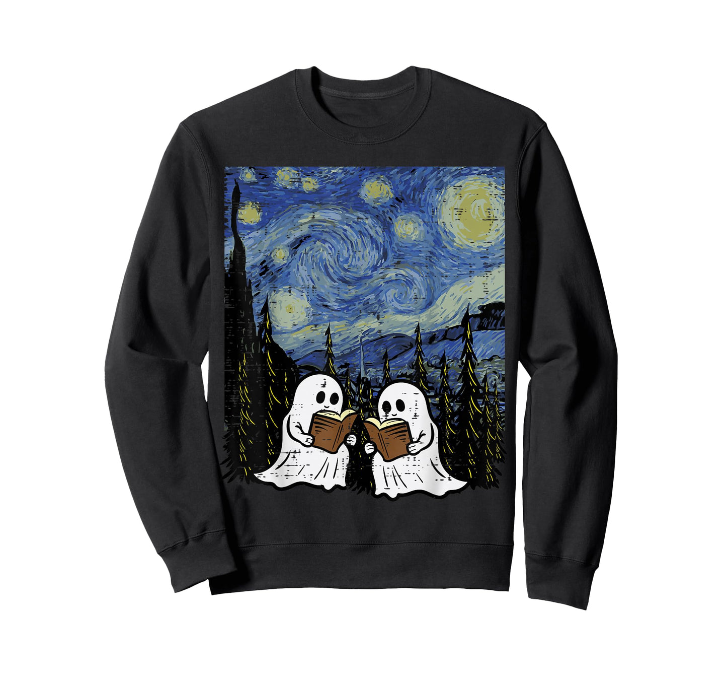 Halloween Ghosts Books Starry Night Costume Men Women Kids T-Shirt