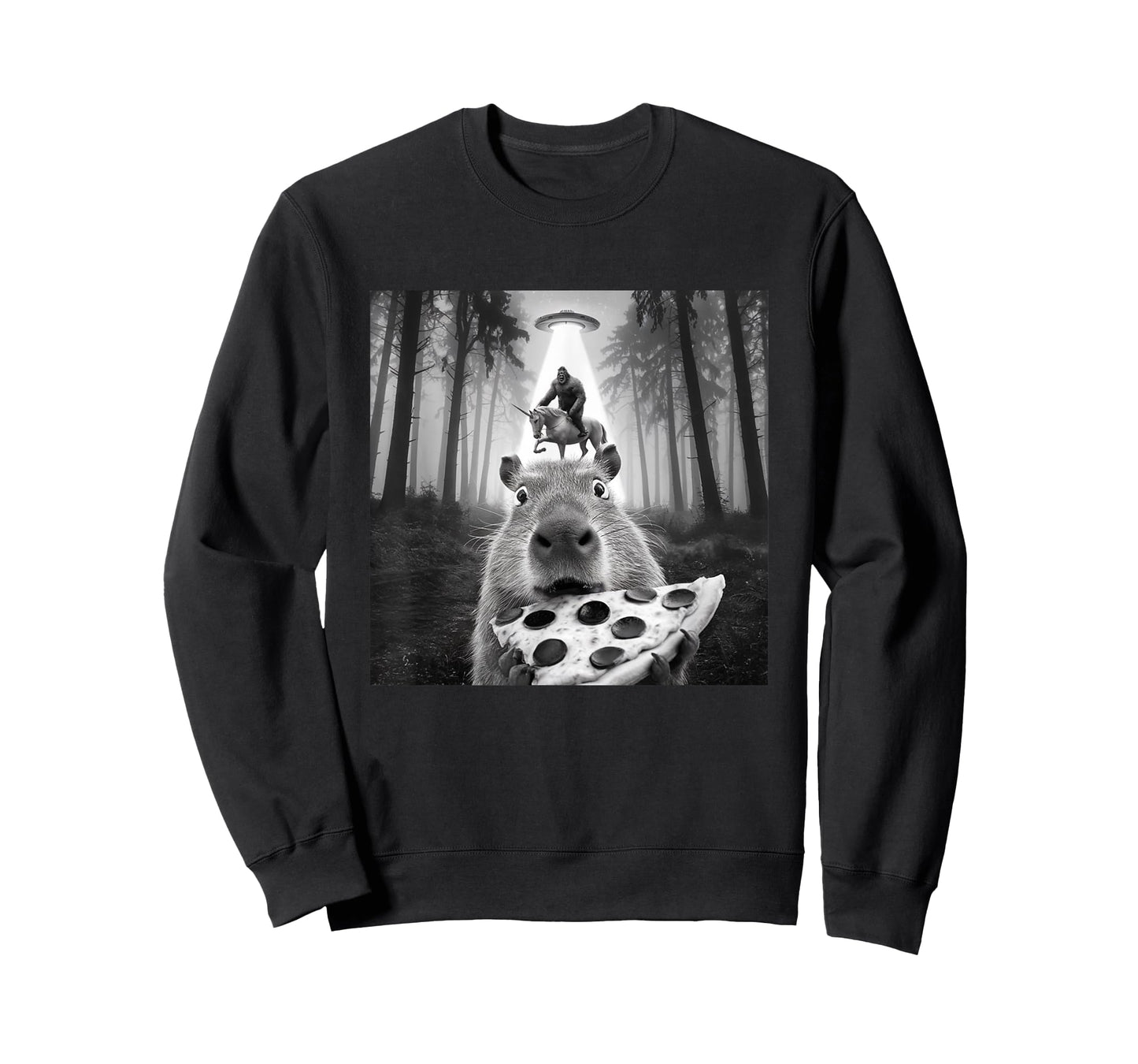 Funny UFO Capybara Selfie with Bigfoot Unicorn Sasquatch T-Shirt