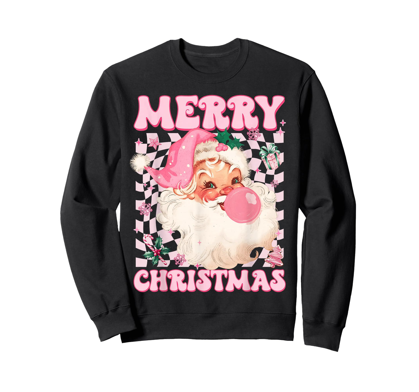 Santa Claus Pink Sunglasses Blowing Bubble Gum Christmas T-Shirt