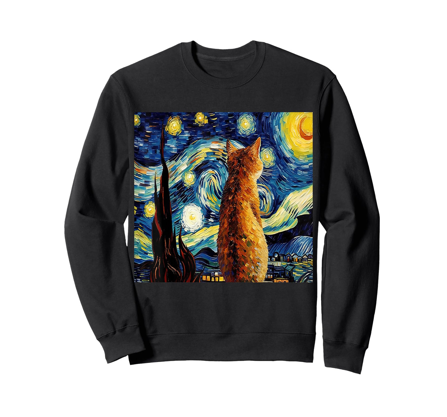 Calico Cat Starry Night Moon And Stars Art Men Women Girls Kids T-Shirt