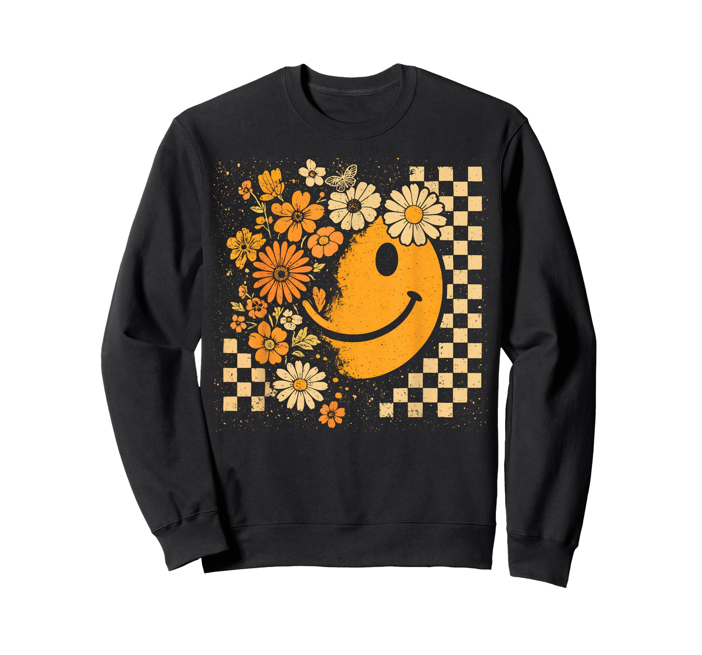 Floral Smile Face Halloween Spooky Vibes Women Teen Girl Kid T-Shirt