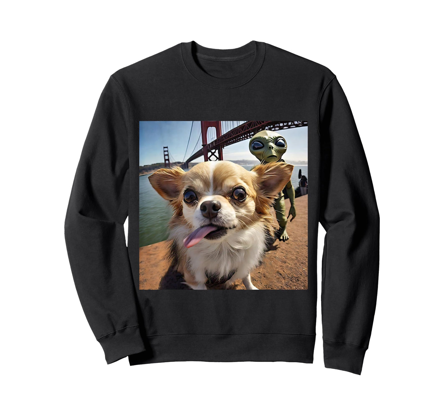 CHIHUAHUA selfie UFO alien Golden Gate Bridge dog dad mom Men Women T-Shirt