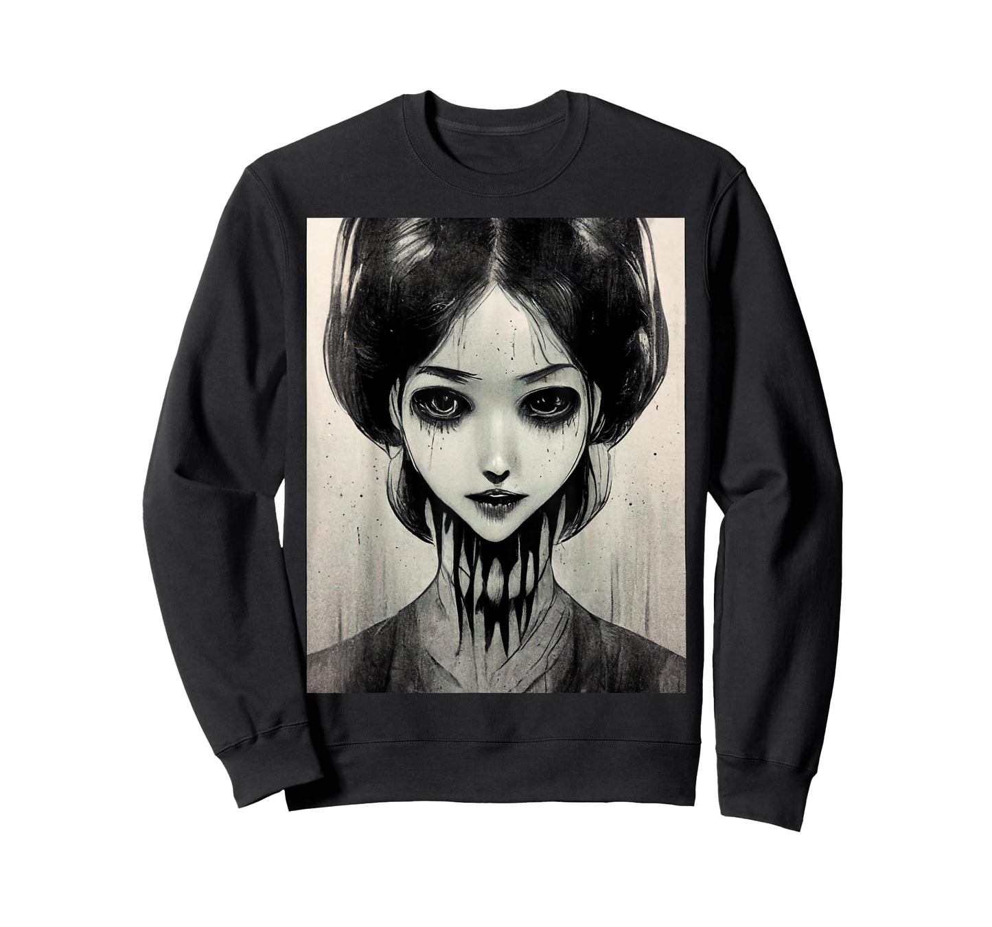 Creepy Horror Manga Anime Woman Eyes Halloween Art T-Shirt