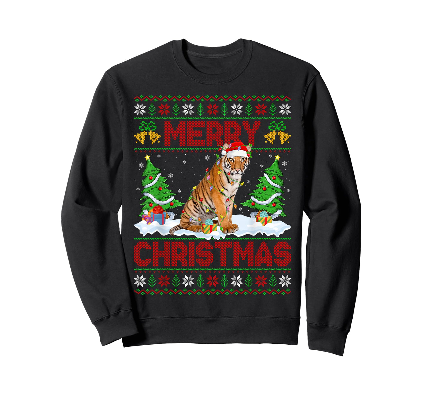 Tiger Ugly Xmas Sweater Funny Animal Lights Christmas T-Shirt