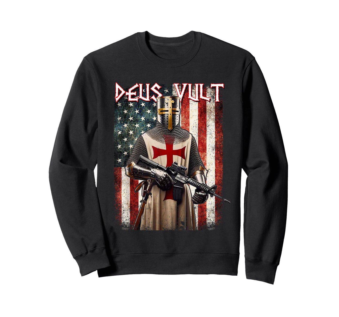 Deus Vult Medieval Knight Templar American Flag Crusader T-Shirt