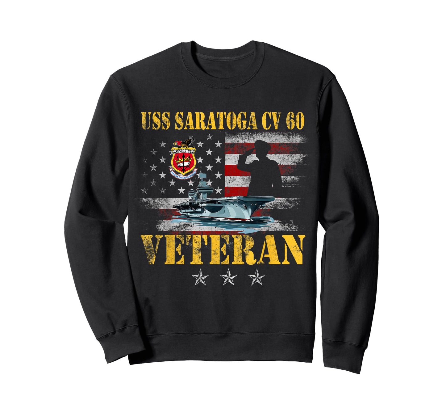 USS Saratoga CV-60 Aircraft Carrier Veteran US Flag Vintage T-Shirt