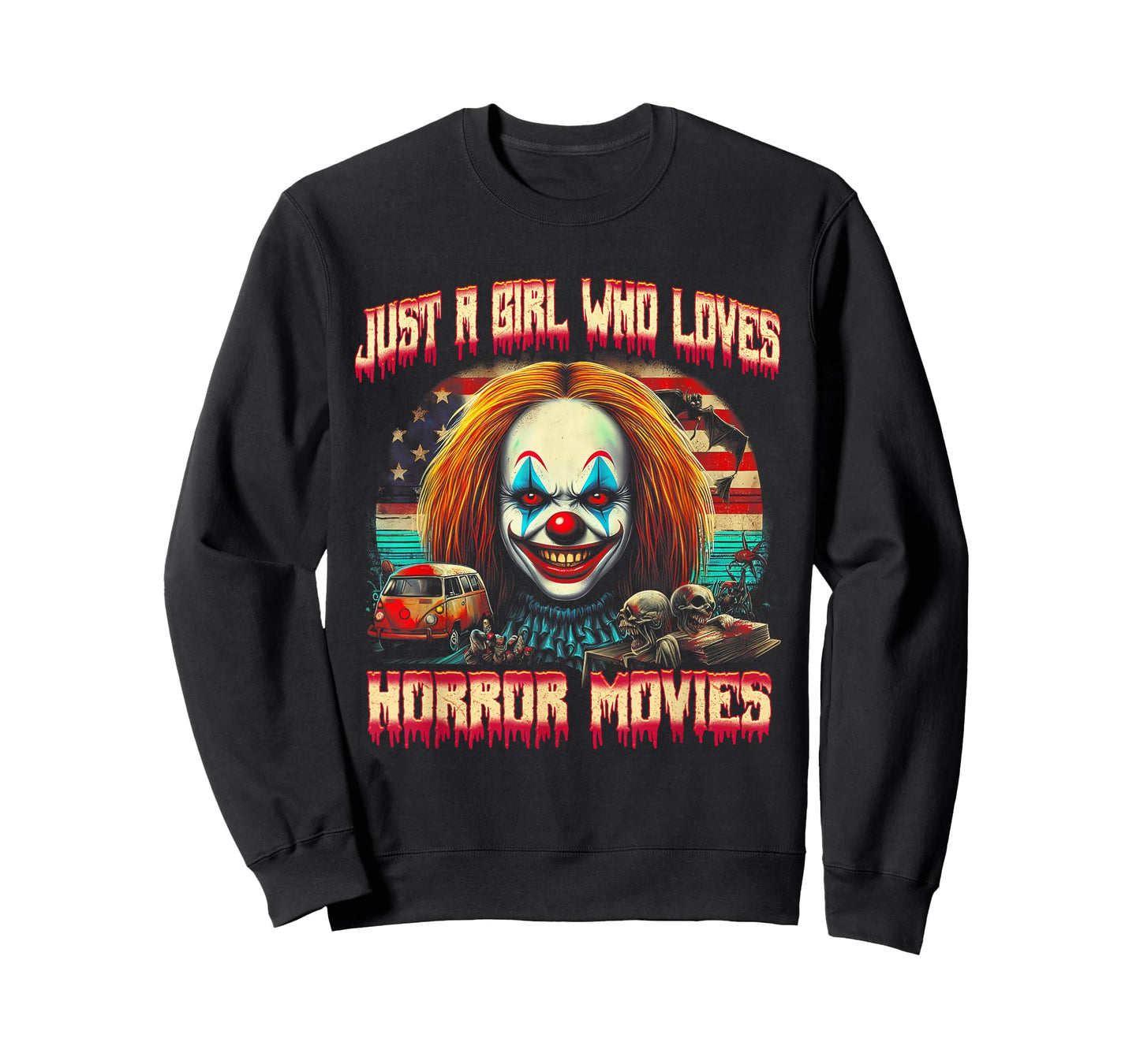 Vintage Just Girl Who Loves Horror Movies Clown Halloween T-Shirt
