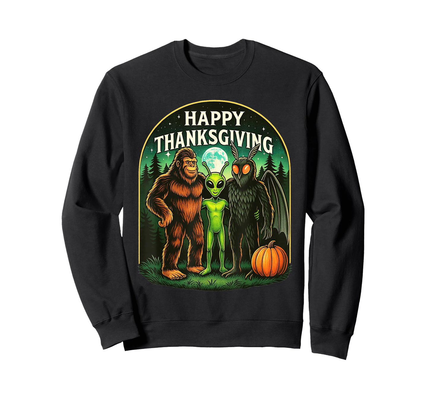 Happy Thanksgiving Men Bigfoot Alien Mothman Sasquatch T-Shirt