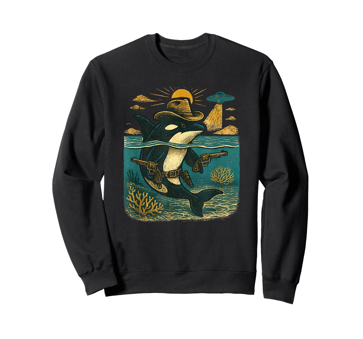 Retro Western Cowboy Orca UFO Graphic Killer Whale Lover T-Shirt
