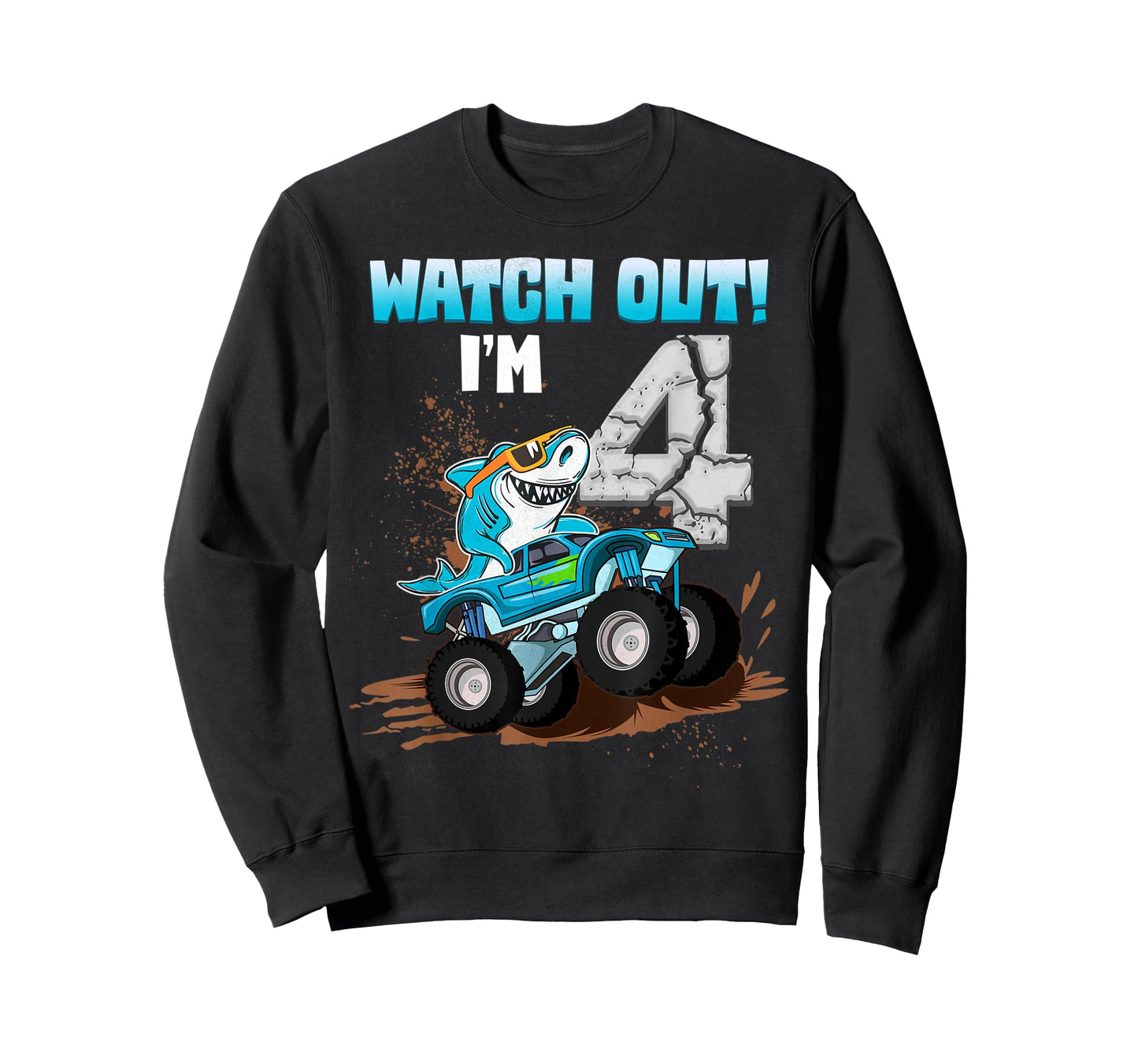 4 Years Old 4th Birthday Shark Boy Girl Monster Truck Gamer T-Shirt