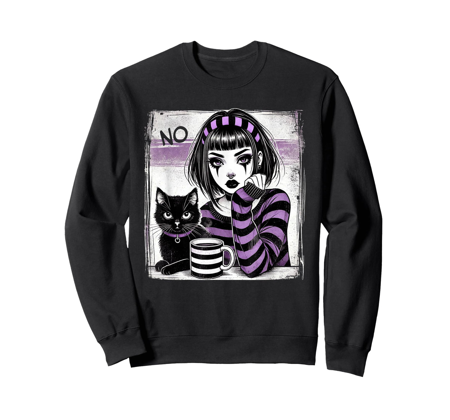 Punk Goth Girl with Coffee Punk Cat Girls T-Shirt