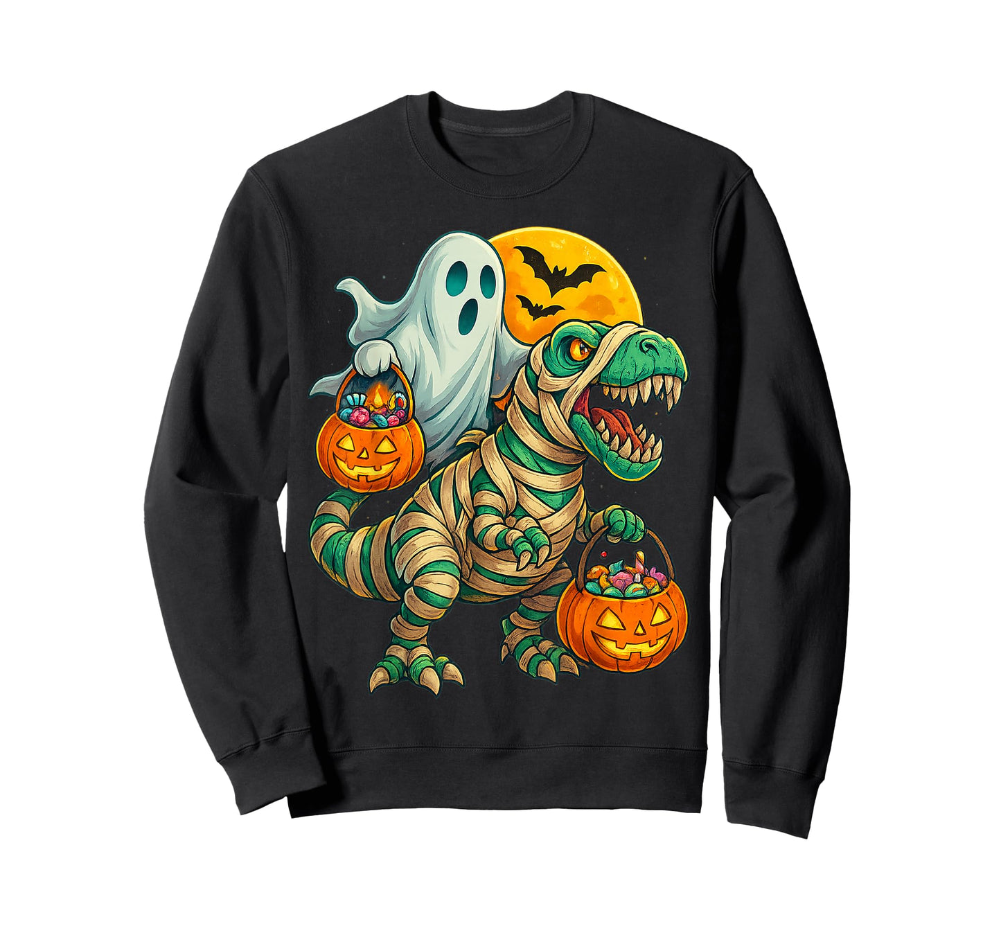 Ghost Riding Mummy Dinosaur T rex Halloween Funny Pumpkin T-Shirt