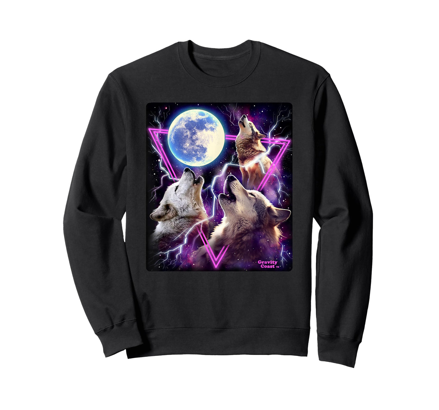 Epic Three Wolves Howling at the Moon 80's Poster style Wolf T-Shirt