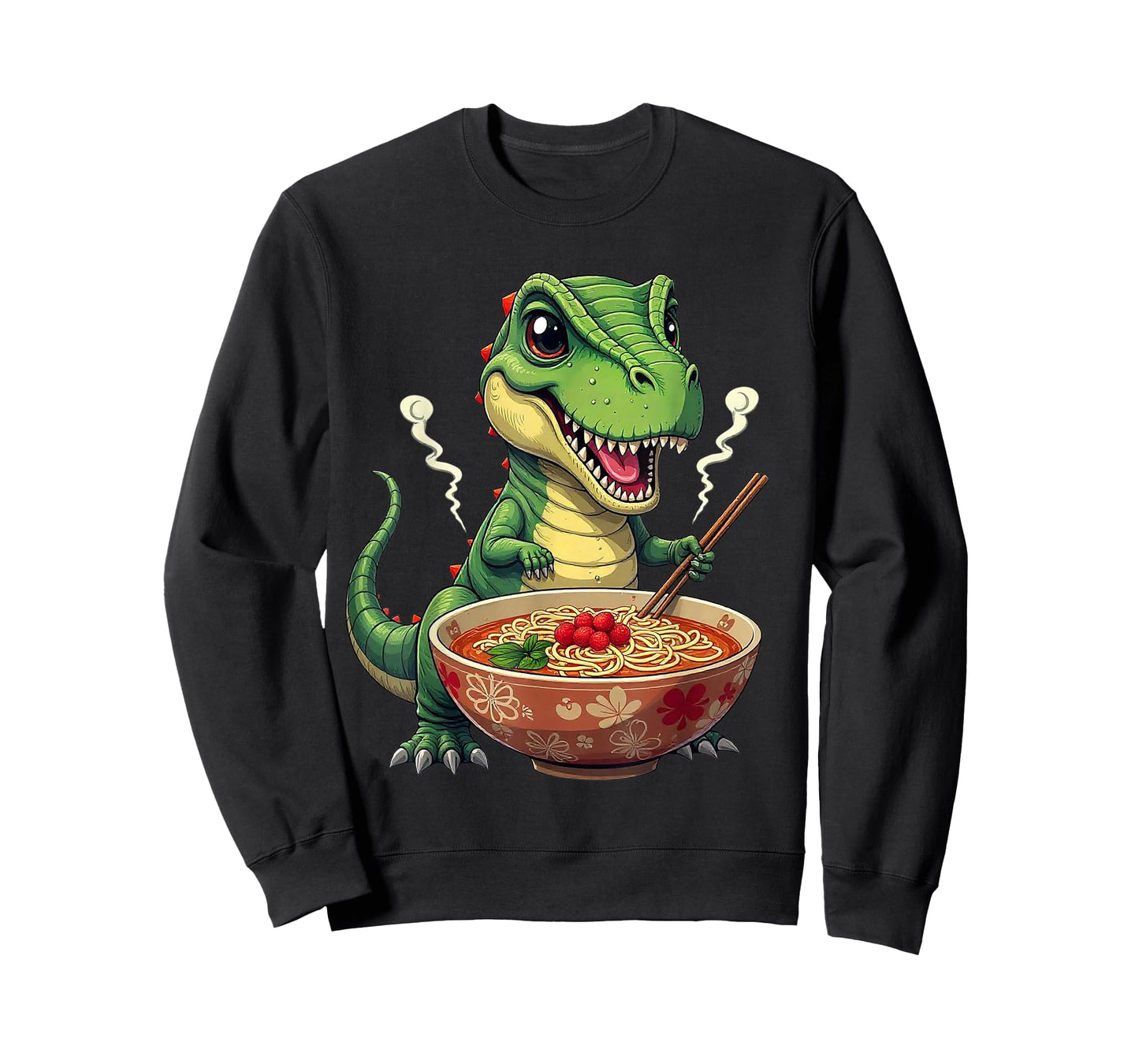 Dinosaur Eating Ramen Noodles – Cute T-Rex Foodie Anime Art T-Shirt