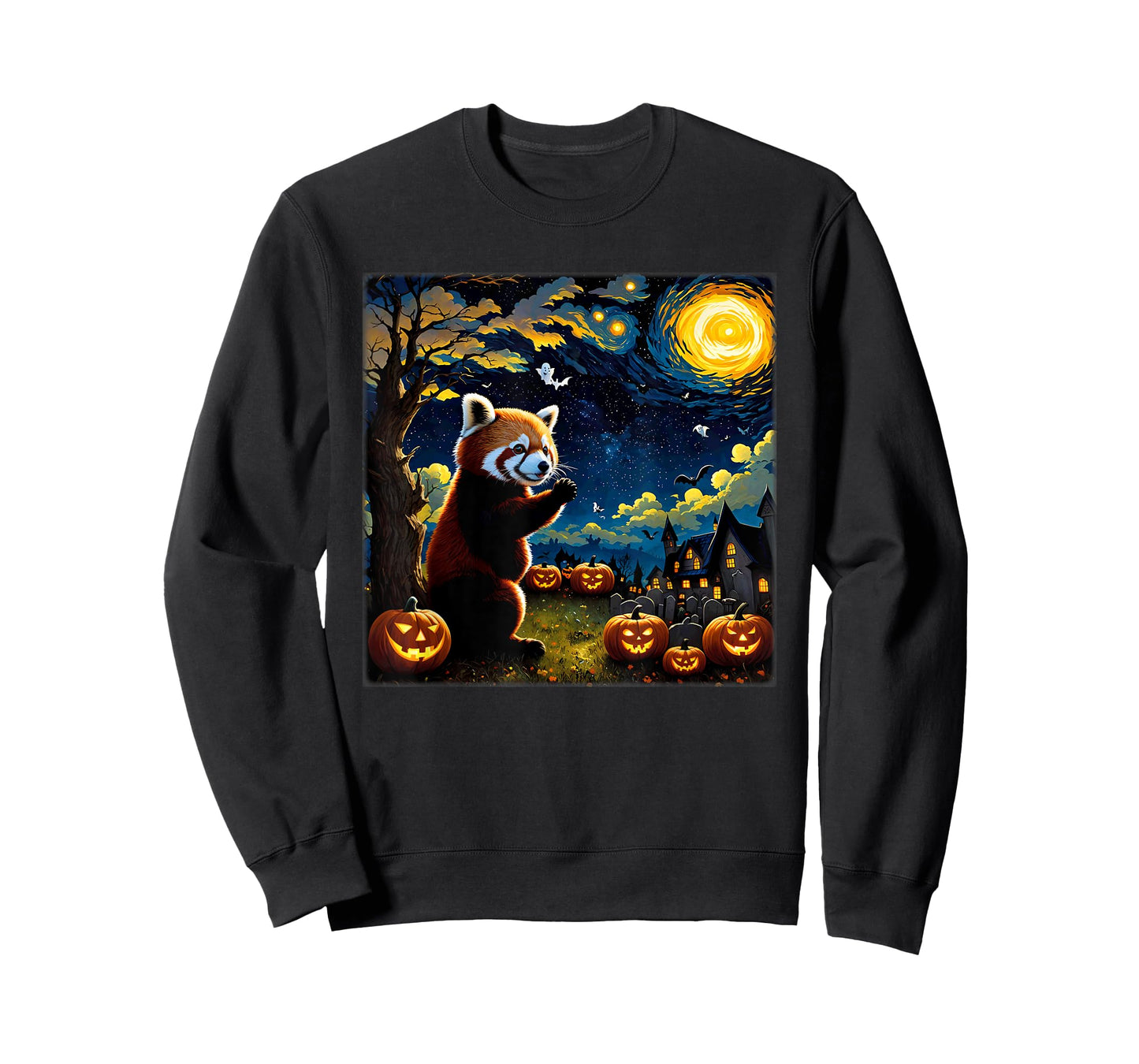 Spooky Halloween Red Panda Starry Night T-Shirt