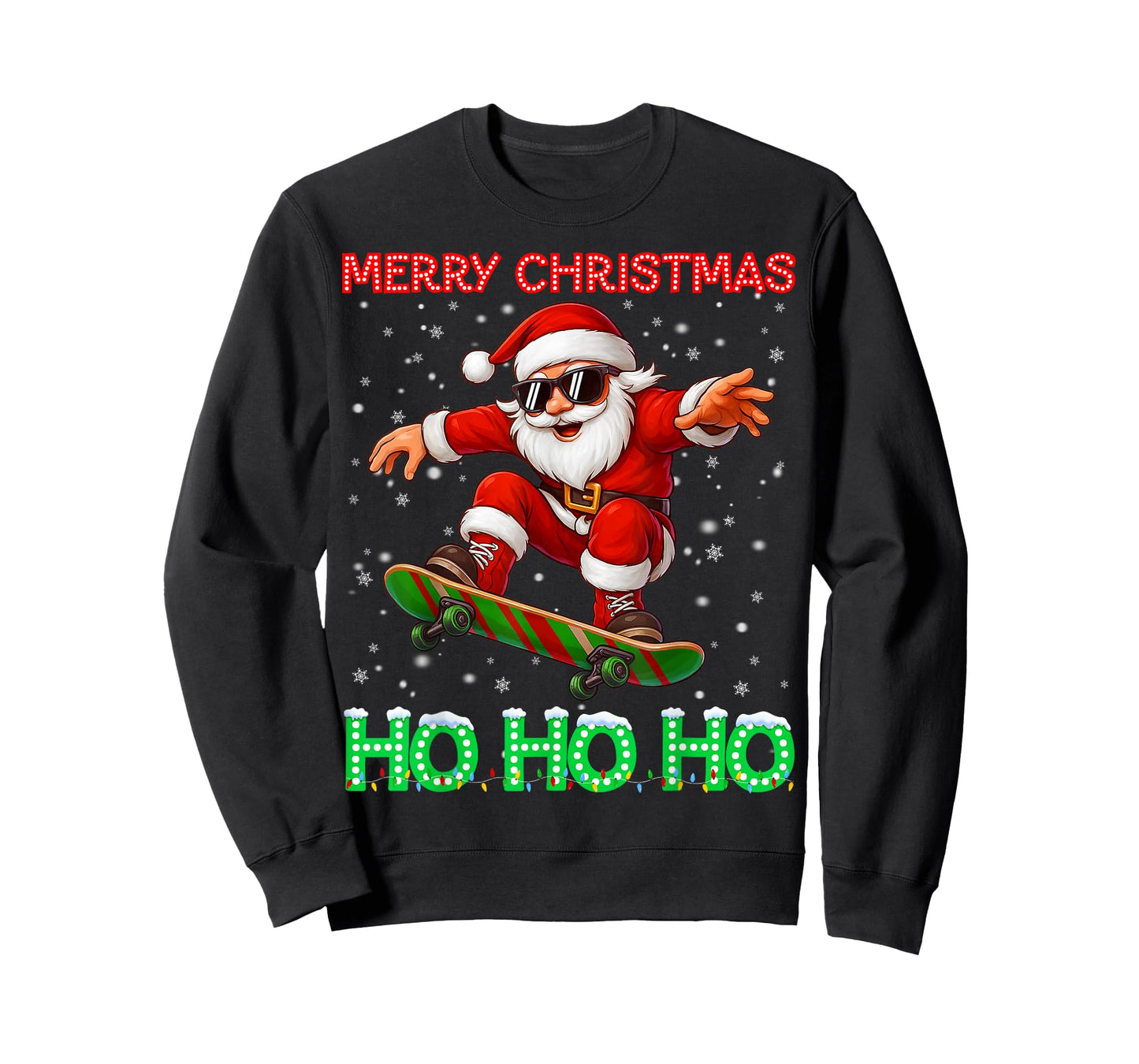 Merry Christmas Light Ho Ho Santa Skateboard Boy Kid Toddler T-Shirt