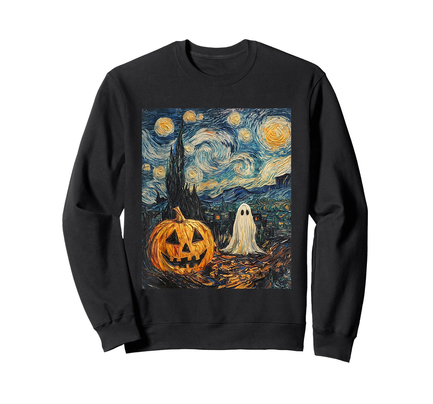 Pumpkin Ghost Graphic - Van Gogh Style - Starry Night T-Shirt