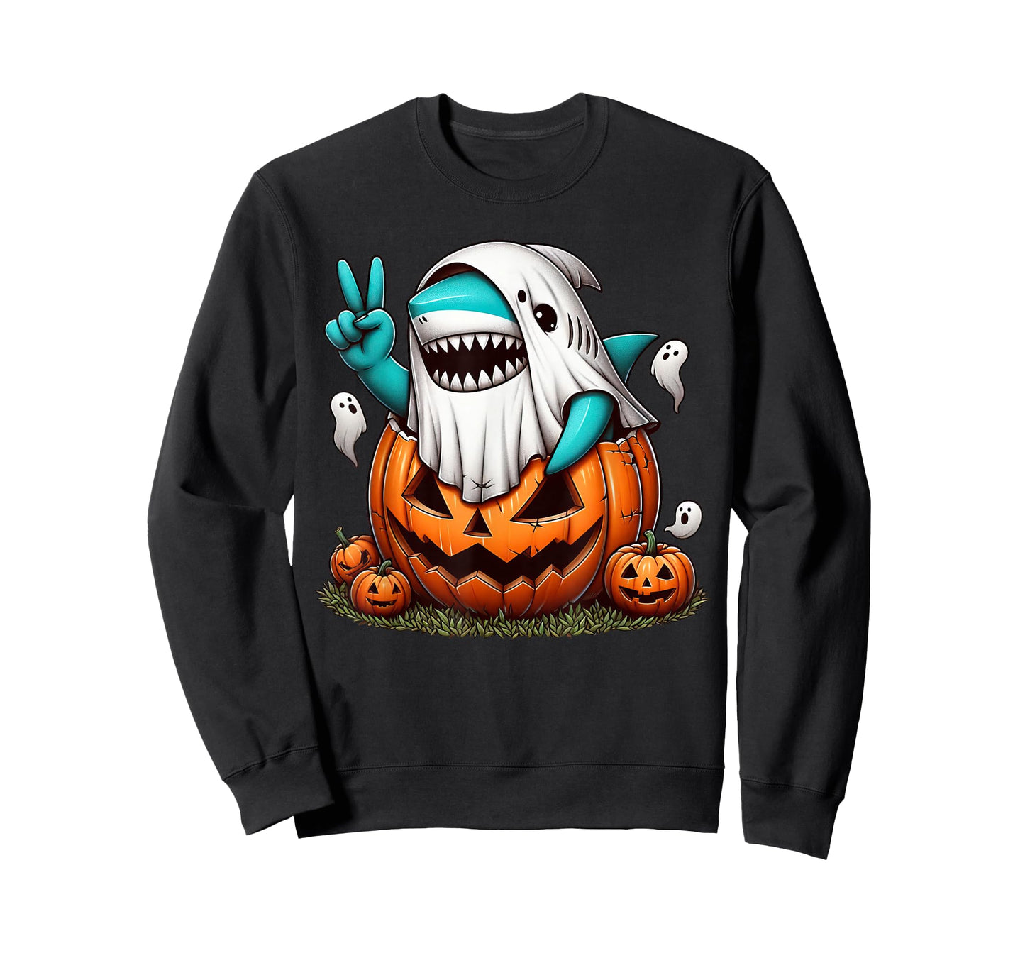 Funny Shark Boo Halloween Ghost Womens Mens Kids T-Shirt