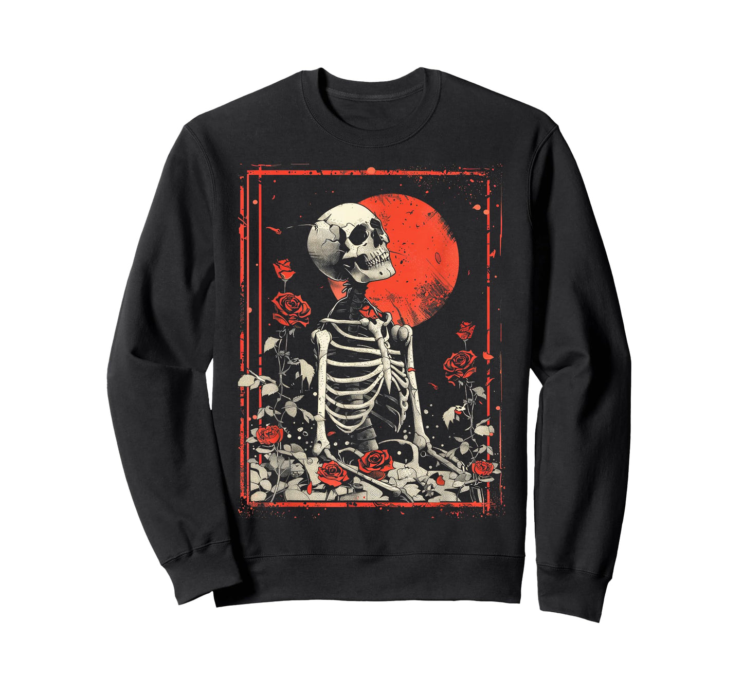 Anime Japanese Goth Cyberpunk City Skeleton Roses Flower T-Shirt