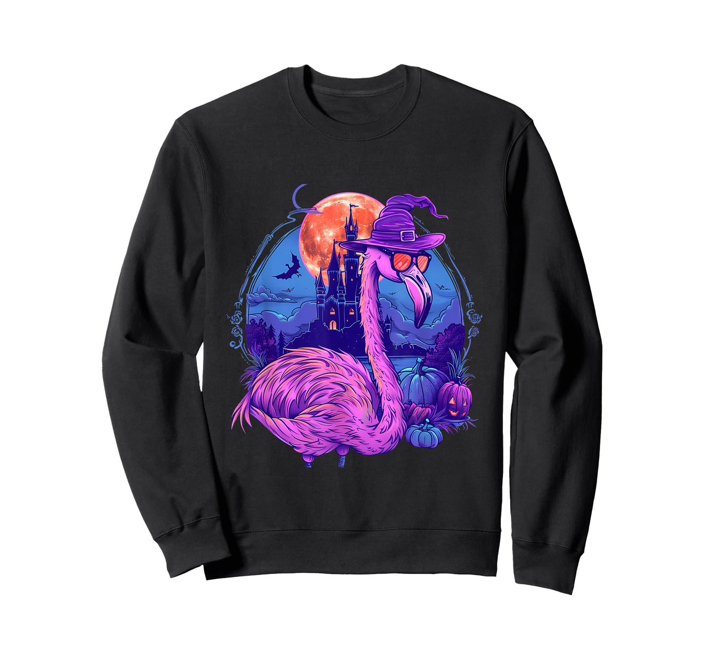Halloween Flamingo Pumpkin Trick Or Treat Haunted Castle T-Shirt
