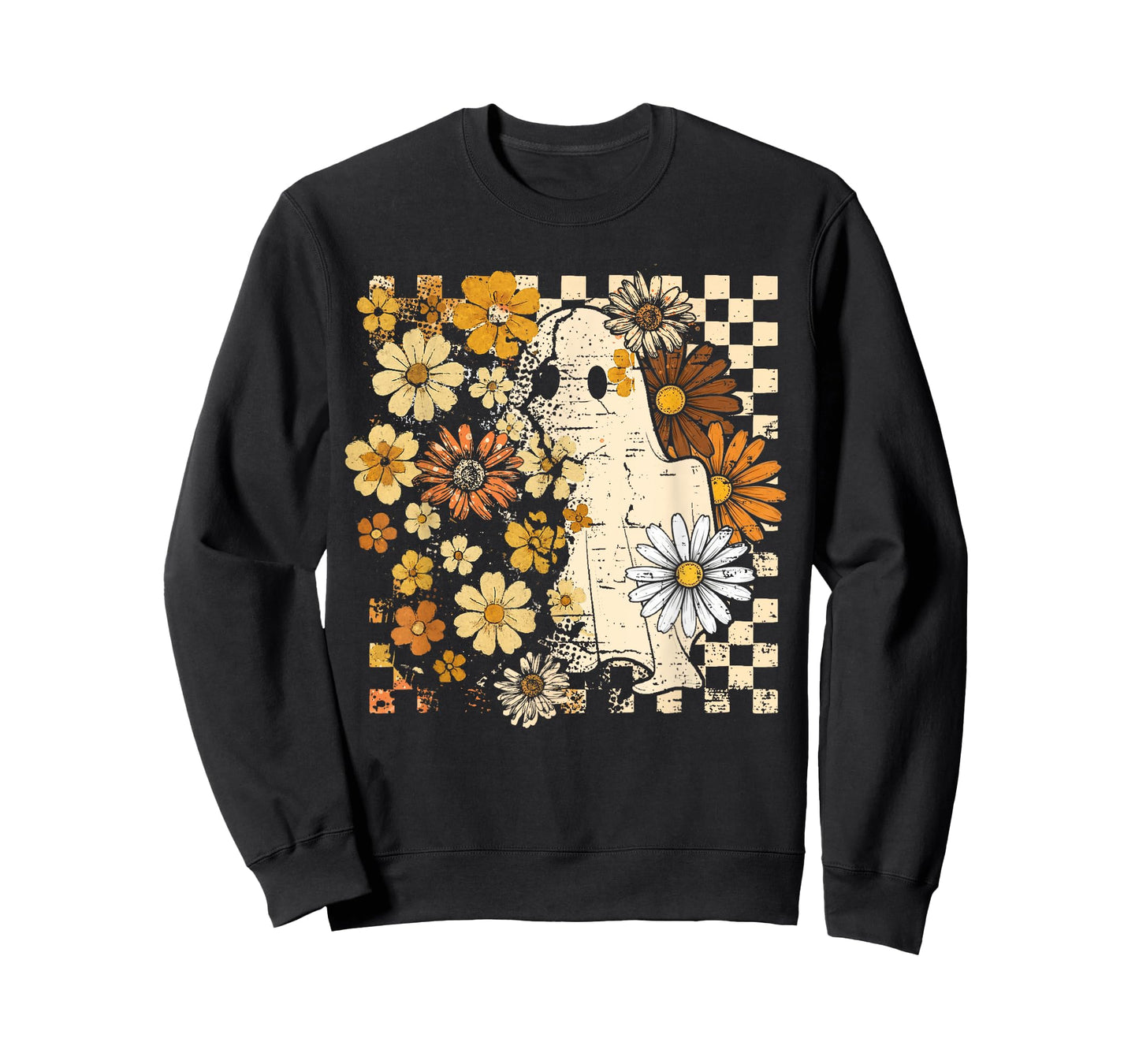 Boho Floral Fall Ghost Thanksgiving Autumn Vibes Halloween T-Shirt