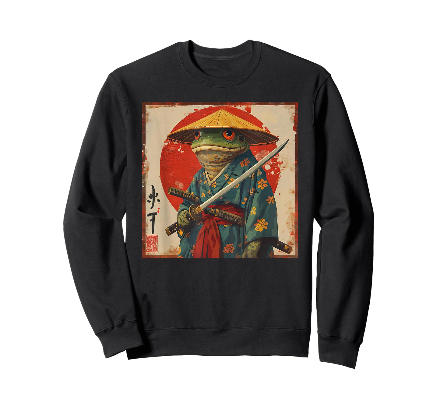 Japanese Woodblock Art: Samurai Frog Japanese Kanji T-Shirt