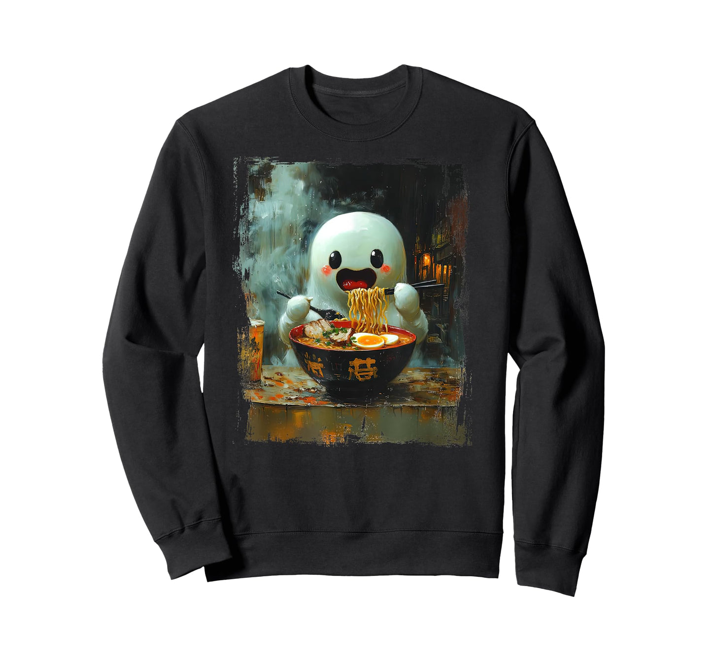 Spooky Cute Ghost Eating Ramen Halloween Japanese Noodles T-Shirt