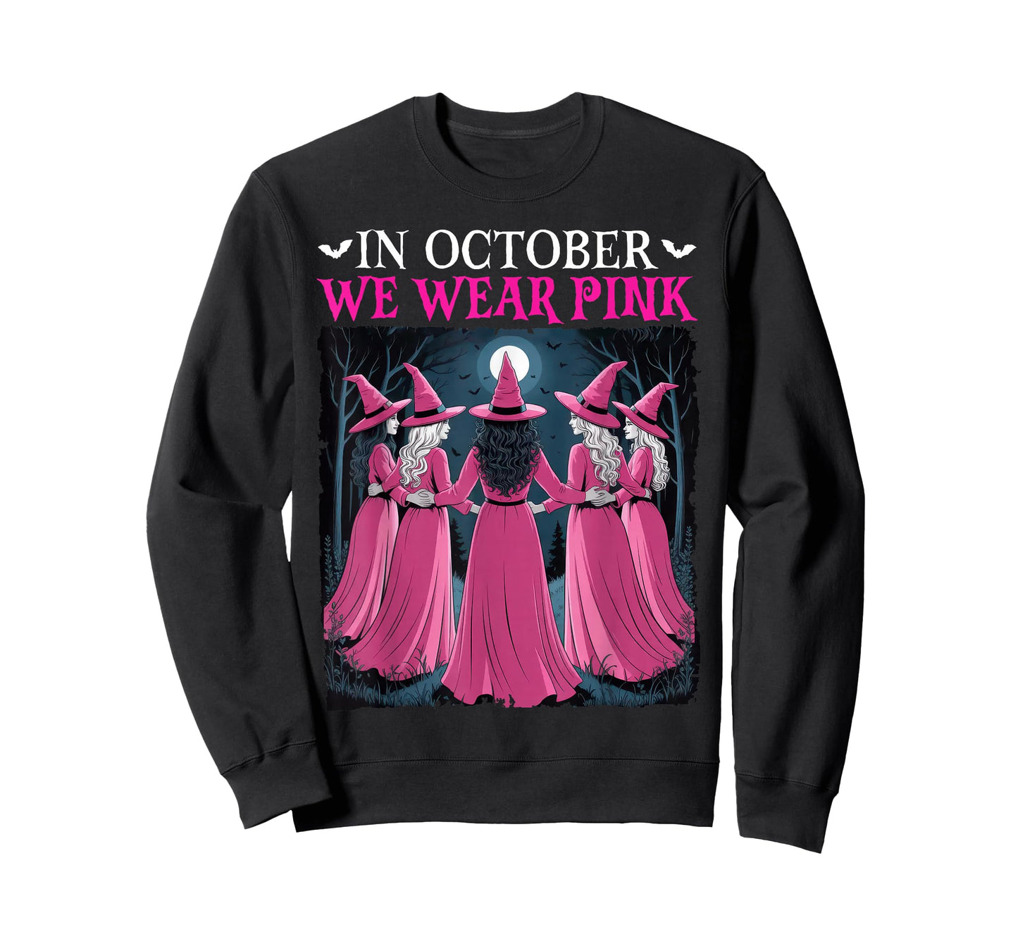 in October We Wear Pink Witch Halloween Breast Cancer Women T-Shirt
