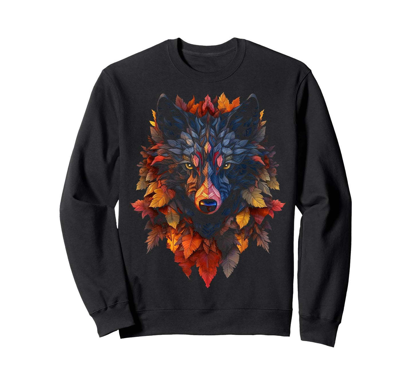 Wolf Autumn Leaves | Art Animal Motif Wolf T-Shirt