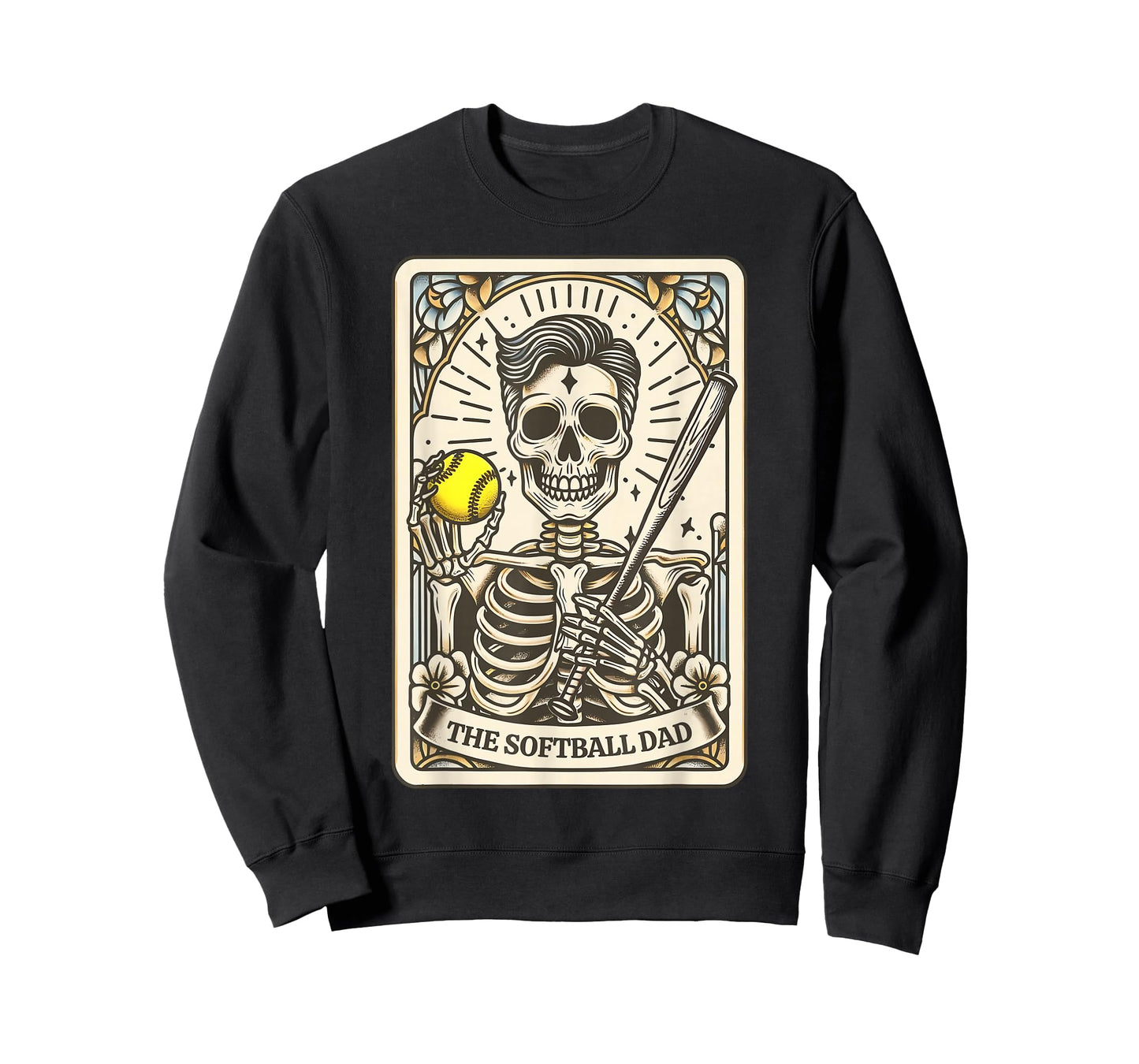Softball Dad Tarot Card Skeleton Halloween Sport Lovers T-Shirt