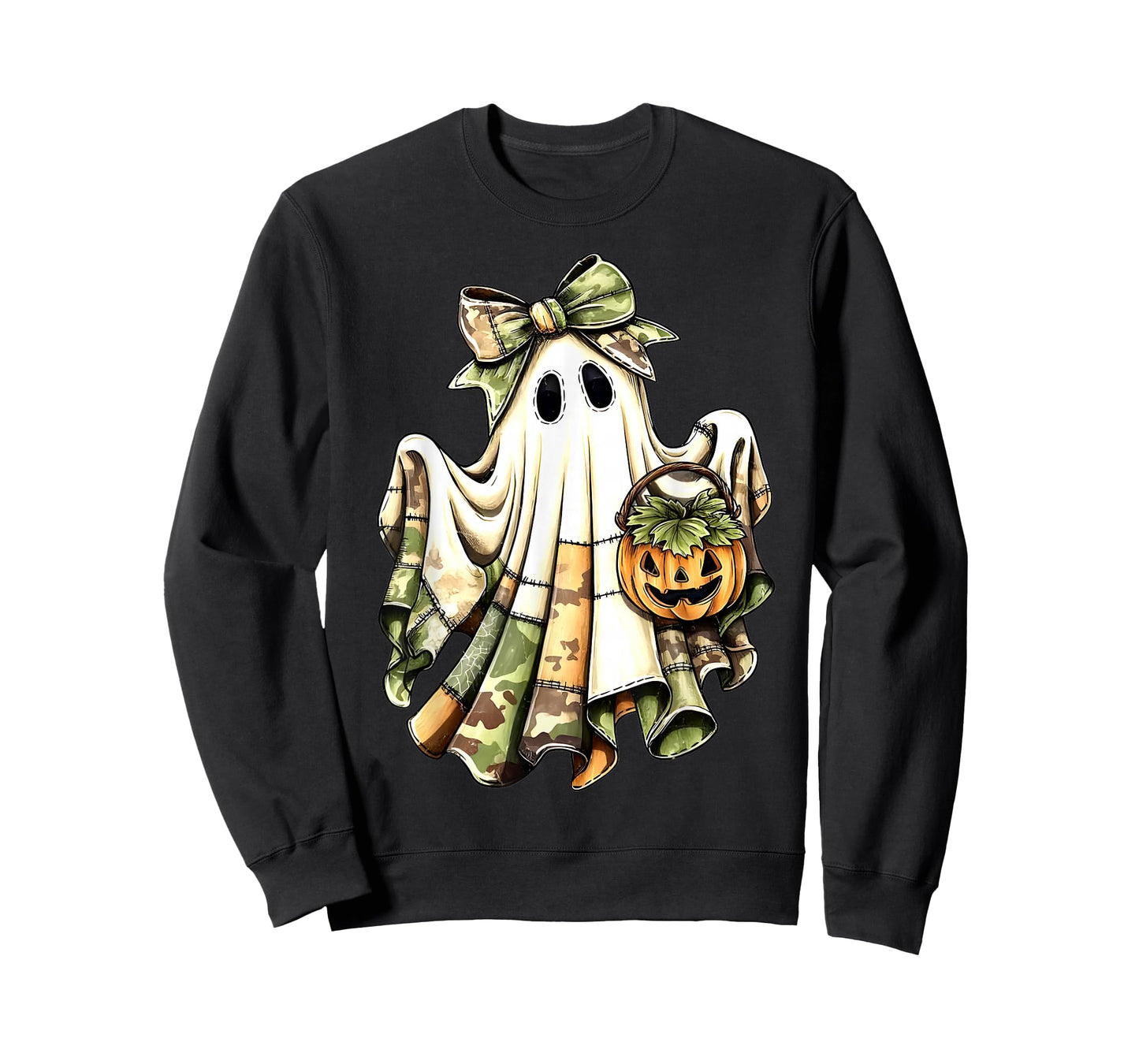 Halloween Green Camo Ghost Patchwork Camouflage Girl Women T-Shirt