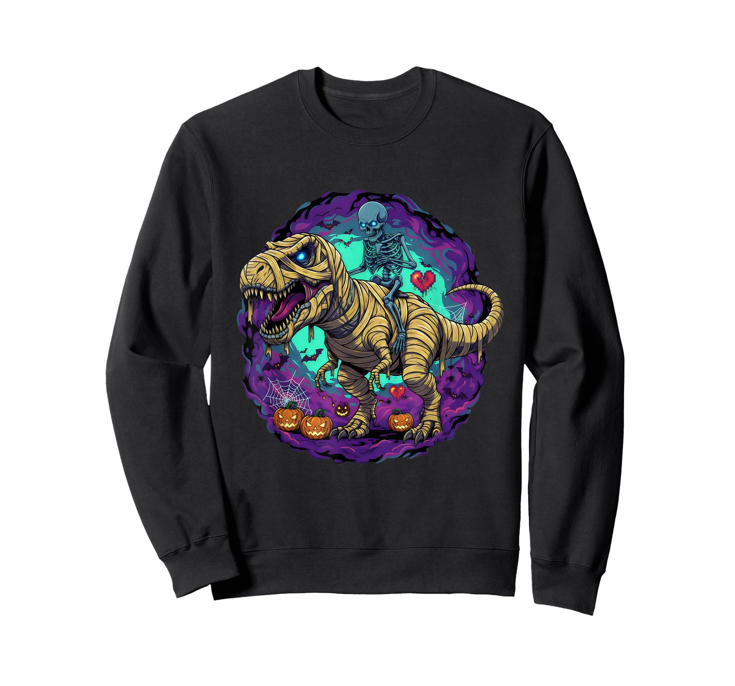 Skeleton on Dinosaur for Halloween Costume Pumpkin Candy T-Shirt